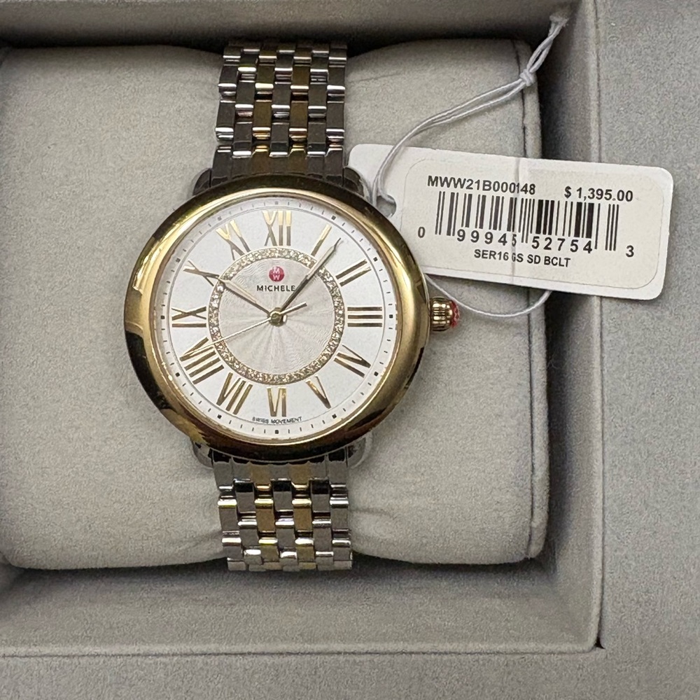 Michele Serein Mid Two-Tone Stainless Steel Diamonds Silver Dial Womens Watch